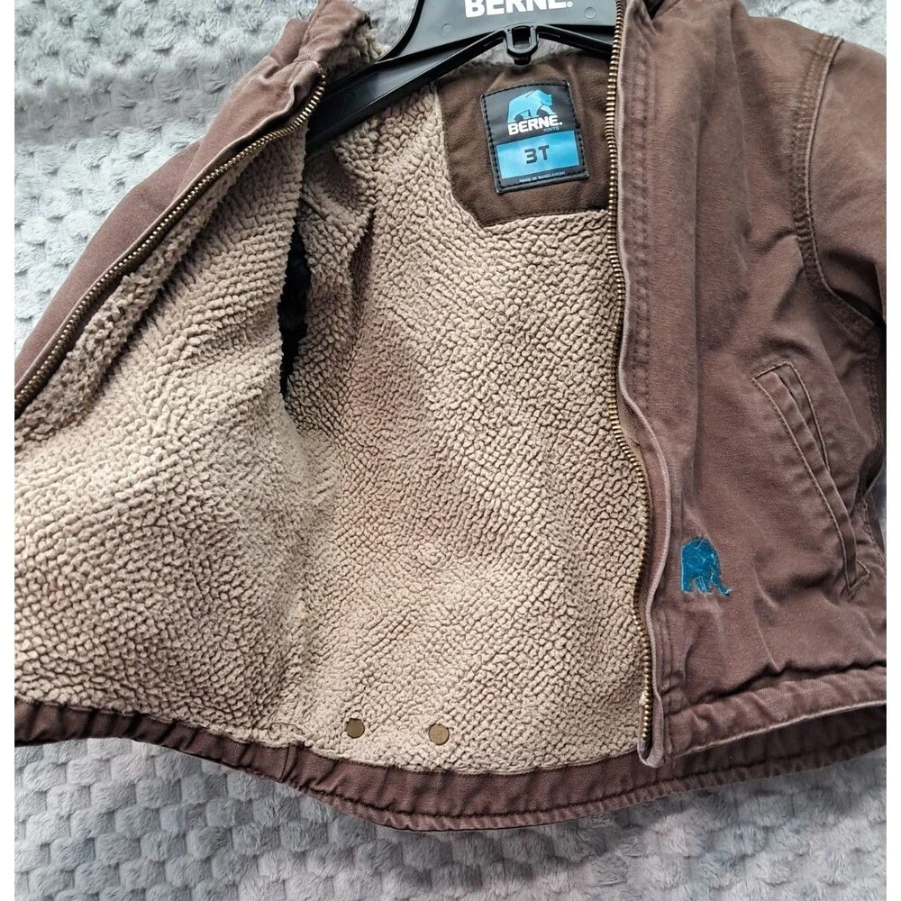BERNE Coat Boys Sz 3T Toddler Duck Canvas Quilted Zip Work Chore Jacket Hooded